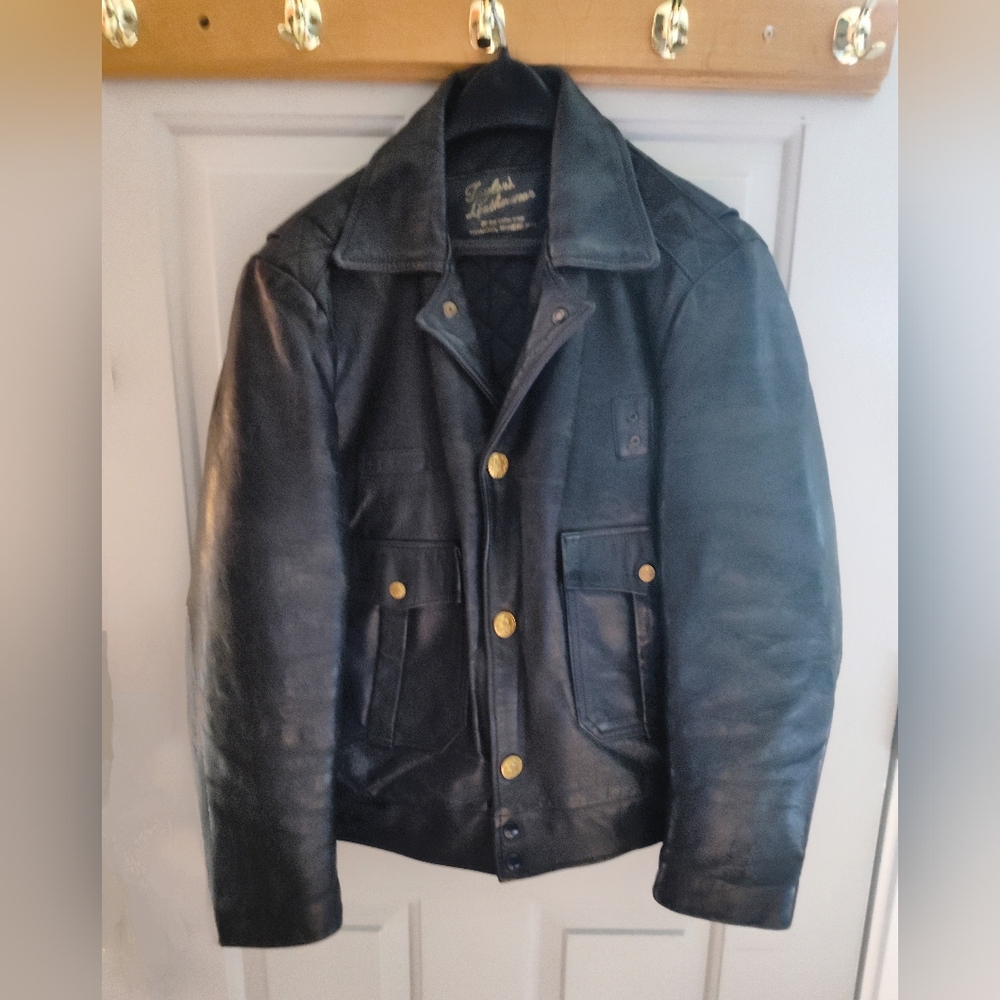 Black leather quilted coat